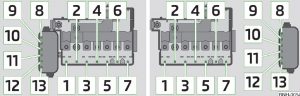 Skoda Rapid - fuse box - engine compartment (version 1/version 2)