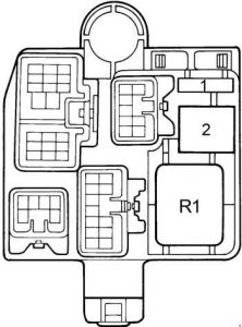 Toyota Camry - fuse box diagram - right kick panel (LHD)