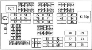 BMW 3-Sseries (E90, E91, E92, E93) - fuse box diagram - behind glove compartment