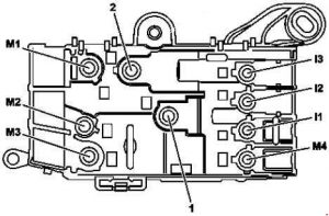 Mercedes-Benz S-Class (w222) - fuse box diagram - engine compartment prefuse (view from above)