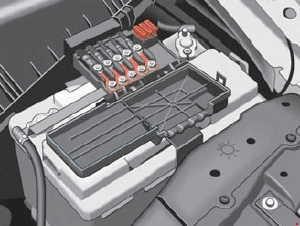 Seat Ibiza - fuse box diagram - engine compartment above battery