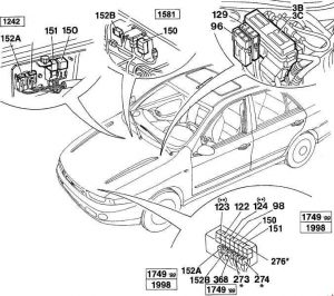 Fiat Marea - fuse box diagram - location - engine  compartment - petrol