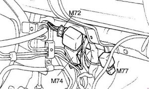 Hyundai H100 - fuse box diagram - Wiper intermittent relay (M74), Relay with diode (M77), Defoqqer relay (M72)