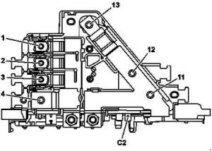 Mercedes Benz C-Class w205 - fuse box diagram - engine compartment - prefuse (variant 1)