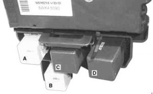 Smart Roadster - fuse box diagram - retaining frame with plug positions for relay