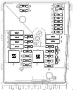 Volkswagen Golf (1K) - fuse box diagram - engine compartment (low)