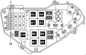 Volkswagen Tourer - diagrama de caja de fusibles - Relé del compartimiento del motor y caja de fusibles (motor FSI de 4,2 l (V8))