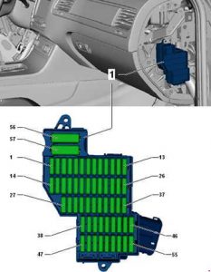 Volkswagen Toured - fuse box diagram - fuse assignment in fuse box, right dash panel