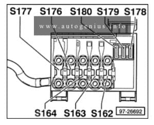 Volkswagen Jetta (IV, Type 1J; 1998 - 2005)- fuse and relay box diagram - engine compartment
