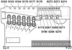 Volkswagen Polo (9N; 2002 - 2009) - fuses and relay box diagram - engine compartment (version 1)