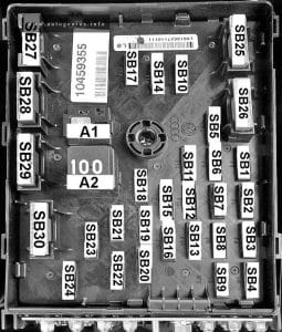 Volkswagen Passat (B6; 2005 - 2010) - fuse box diagram - engine compartment (type 2)