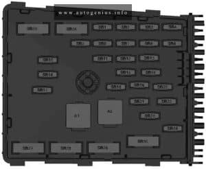 Volkswagen Passat (B7; 2011 - 2015) - fuse box diagram - engine comartment (type 1)