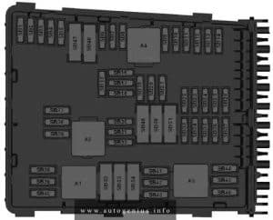 Volkswagen Passat (B7; 2011 - 2015) - fuse box diagram - engine comartment (type 2)