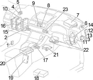Lexus CT200h - fuse box diagram - passenger compartment RHD