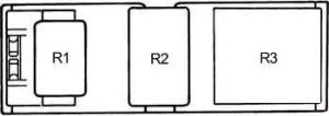 Lexus ES 300 (XV10) - fuse box diagram - passenger compartment relay block (behind glove box)