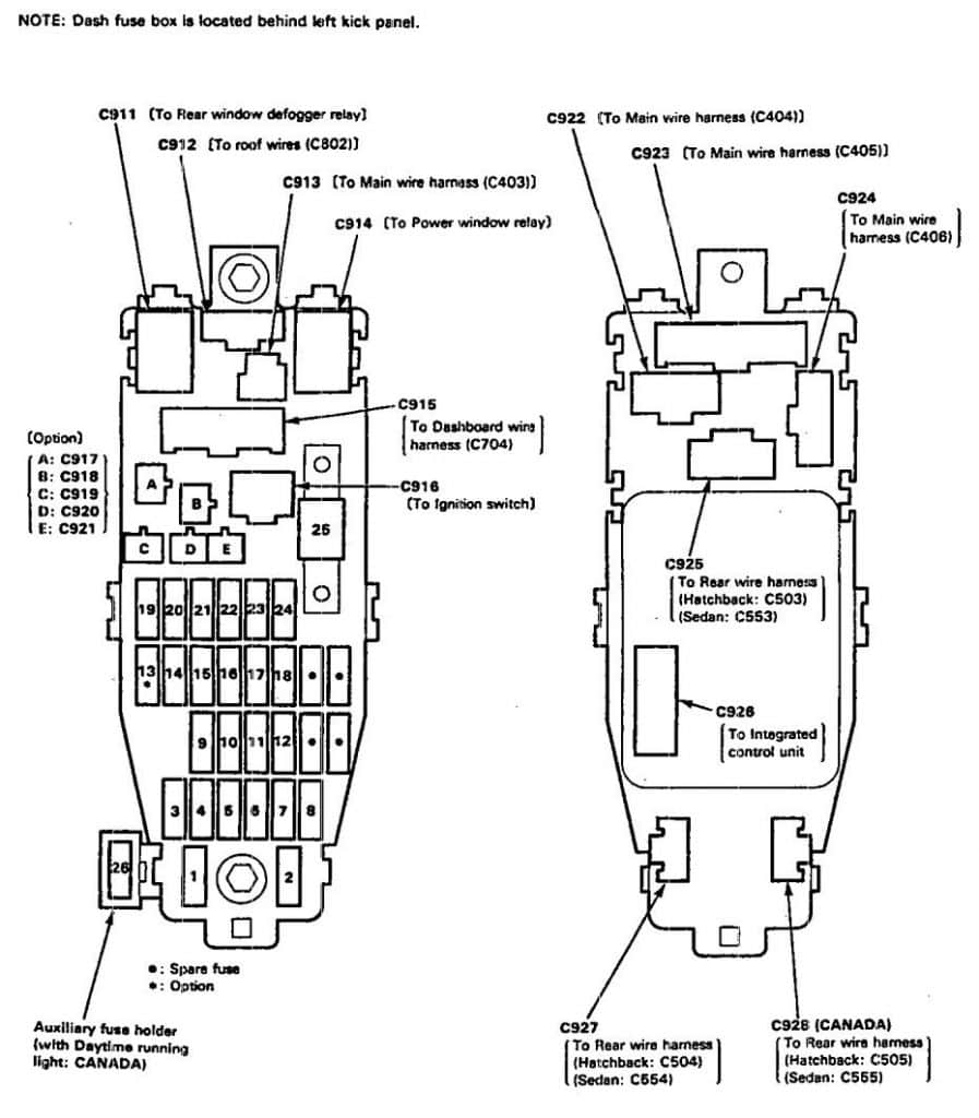 Acura Integra (1992 – 1993) – fuse box diagram - Auto Genius
