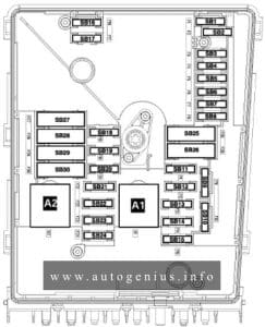 Volkswagen Jetta (V, Type 1K; 2005 - 2010)- fuse and relay box diagram - engine compartment (low)