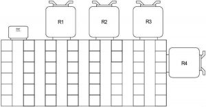 BMW Z3 - fuse box diagram - connector strip under LH side of dash