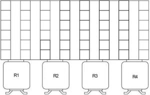 BMW Z3 - fuse box diagram - connector strip under RH side of dash