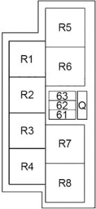 Infiniti Q70 - fuse box diagram - engine compartment relay box no. 1 (except hybrid)