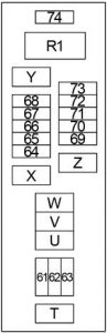 Infiniti Q70 - fuse box diagram - engine compartment relay box no. 3 (only Hybrid)