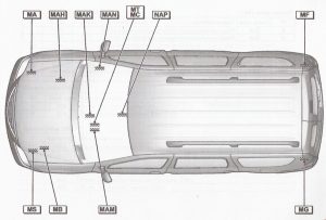 Lada Largus - Расположение клемм массы автомобиля Универсал