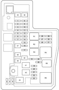 Toyota RAV4 (XA40) - fuse box diagram - engine compartment fuse box (type 1)