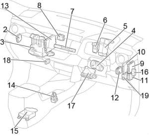 Toyota RAV4 (XA40) - fuse box diagram - passenger compartment (RHD)