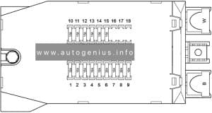 Volkswagen LT (2D; 1996 - 2006) - fuses and relay box diagram - passenger compartment