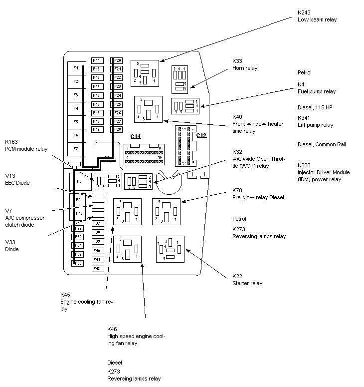 Ford Mondeo (2000 - 2007) - fuse box diagram - Auto Genius 2000 ford ranger engine bay fuse box diagram 